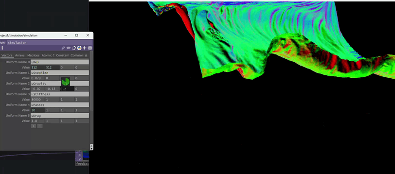 GLSL only cloth simulation on touchdesigner