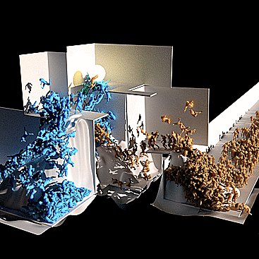 Malgranda project video mapping and poetic crowd simulation made in autodesk maya