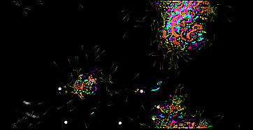 Aesthetic and behavioral Evolution of Evolving Virtual Ecosystem where three different autonomous agents species interact crossover and evolve with genetic algorithms